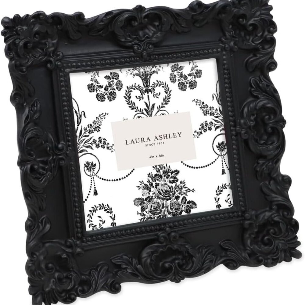 4x4 Black Ornate Textured Hand-Crafted Resin Picture Frame with Easel & Hook for